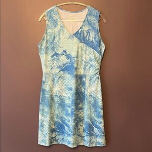 Silver Bait Performance Blue Marble Print Sleeveless V Neck Dress - Size Large